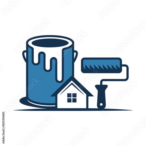 Home painting and renovation services logo with paint can and roller.