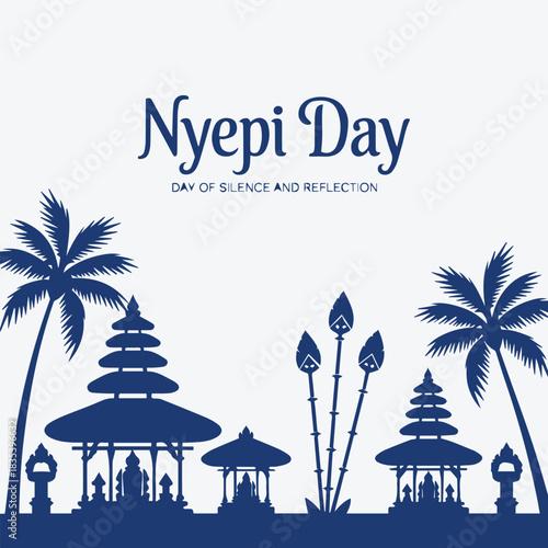 Nyepi Day of Silence and Reflection Greeting Card with Bali Temple Silhouette