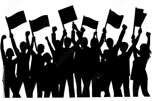 Crowd protest silhouette vector illustration isolated on white background