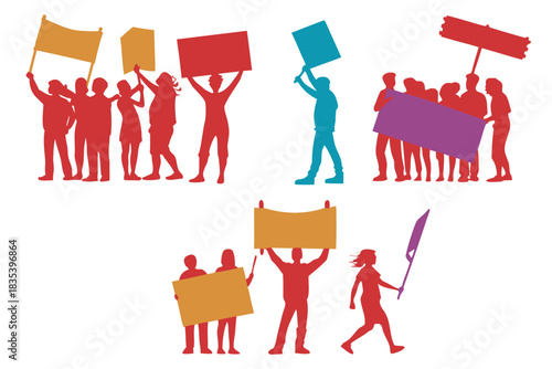 Crowd protest silhouette vector illustration isolated on white background