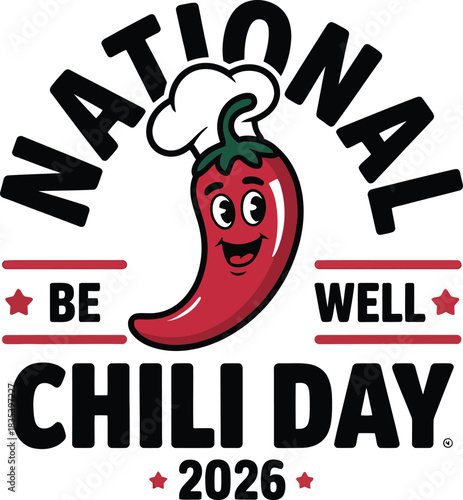 Cartoon red chili pepper wearing chef hat national chili day character