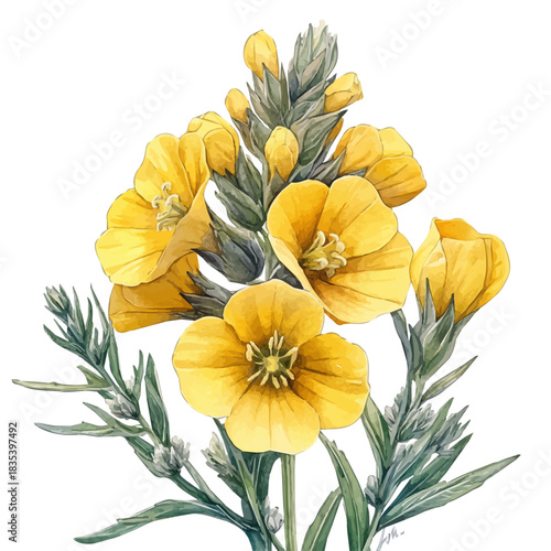 Verbascum Flower, watercolor illustration featuring soft shadows and luminous, isolated on a white background.