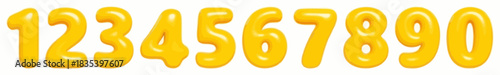 A row of bright yellow numbers from 0 to 9, appearing to be made of a viscous liquid, against a clean white background.