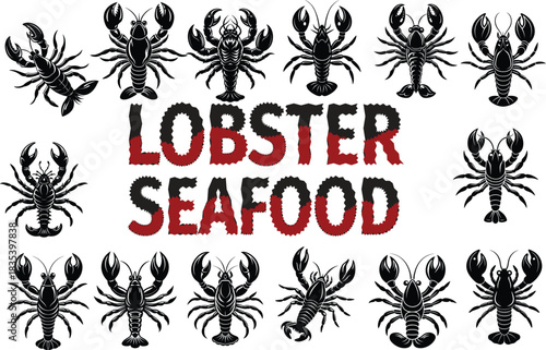 Black lobster silhouettes animal vector perfect for t shirt, wildlife education book or poster design 