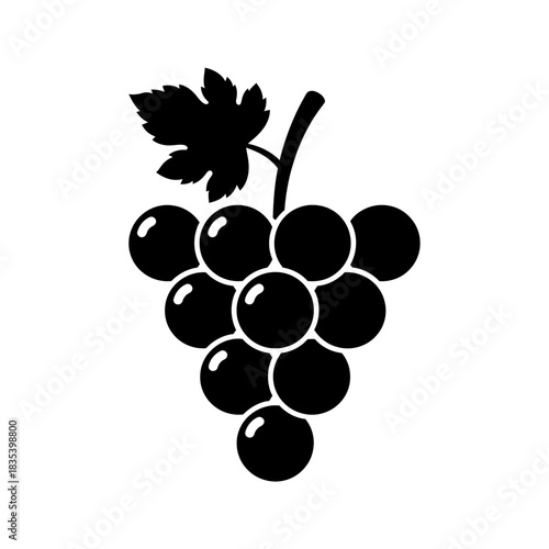 “Grapes Icon – Fruit Bunch Silhouette with Leaf Vector”
