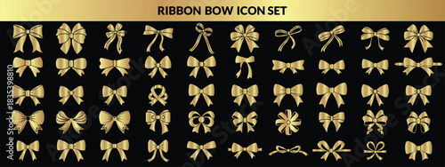 Ribbon bow icon set, vector coquettish cute knot, romantic love doodle vintage accessory collection. Holiday gift decoration silhouette, birthday elegant design element. Feminine Valentine ribbon set 