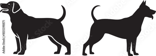Dog silhouette in black and white, domestic animal icon isolated on white background
