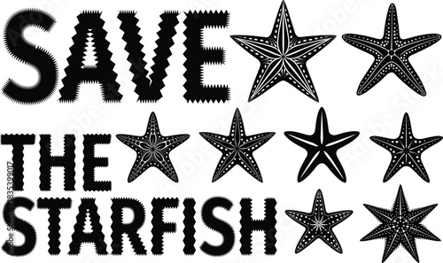 Save the starfish with a striking graphic design and nautical imagery animal vector perfect for t shirt, wildlife education book or poster design 