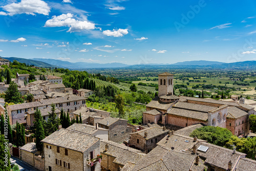 Panorama of the Abbey Church of St. Peter in Assisi, Umbria, Italy