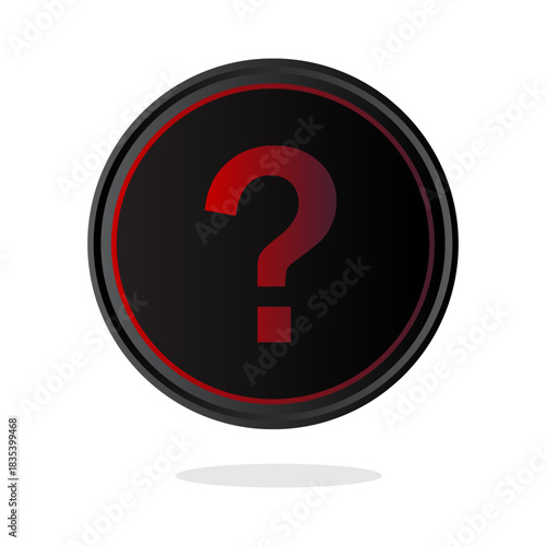 Question mark icon. Red unknown symbol. FAQ emblem. Vector graphic button.