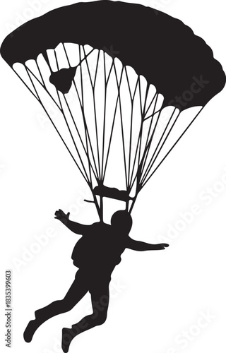 Military soldiers in the air with parachute / silhouette vector