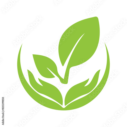 Eco Hands Leaf vector icon for Organic Care, Protection, Eco Care, Organic Growth, Nature Protection Symbol and Sustainable Living