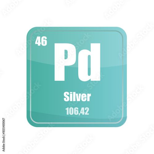 Palladium chemical element tile. Atomic number forty six. Pd sign Vector icon. Mint green square shape.