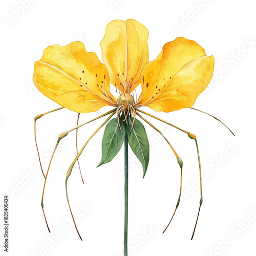 Spider Flower, watercolor vector depicting playful antics, isolated on a white background.