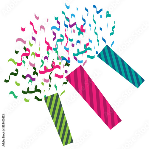 Striped popper icon. Confetti burst vector. Colorful celebration explosion. Festive decoration concept.