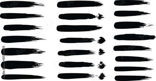 Collection of Black Ink Brush Stroke Swipes Isolated on Transparent Background