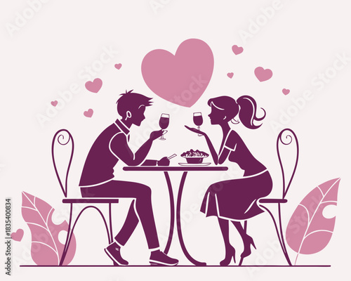Couple on romantic dinner silhouette vector illustration isolated on white background