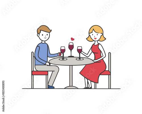 cartoon Couple on romantic dinner vector illustration isolated on white background