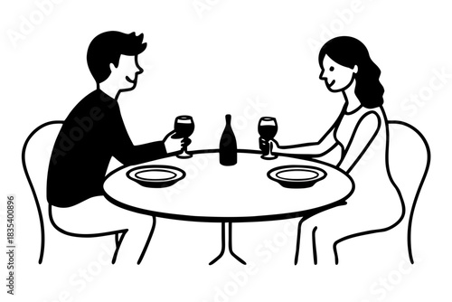 Couple on romantic dinner silhouette vector illustration isolated on white background