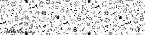 new year party doodle seamless pattern background hand drawing sketch hand drawn