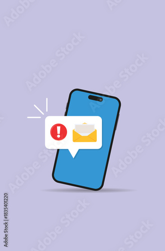 Phone notifications. Smartphone with new mail vector illustration on isolated background. Reminder message, sign business concept
