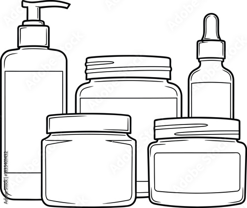 Skincare products bottles containers lotion serum cream beauty cosmetic blank