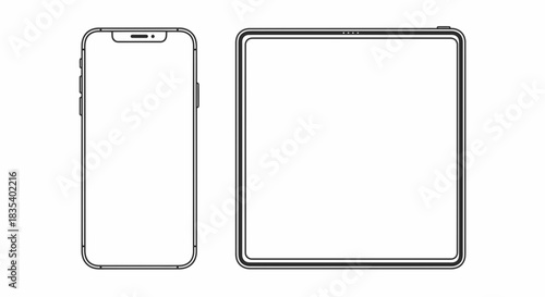 Smartphone and Tablet Icon Set – Minimal Mobile Device Outline for Tech and UI Design