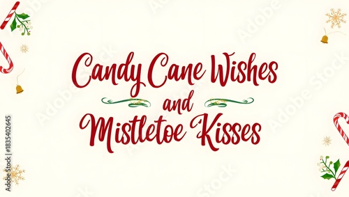  festive Christmas typography illustration featuring the quote ‘Candy Cane Wishes and Mistletoe Kisses’ .
