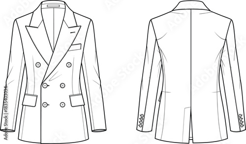 Technical Drawing of a Women's Cropped Hoodie Sweatshirt Vector Illustration, Front and Back Flat Sketch with Dropped Puff Sleeves for Fashion Apparel Design and Production,