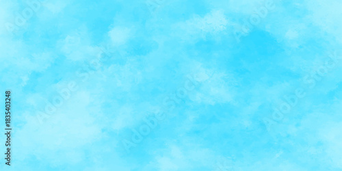 Bright blue sky abstract watercolor texture background with white clouds