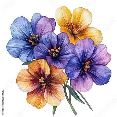 Salpiglossis Flower, watercolor illustration featuring soft shadows and luminous, isolated on a white background.