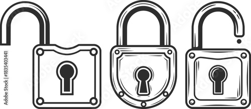Open Padlock Silhouette Vector Set.