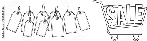 Sale shopping cart tags retail discount promotion offer price savings deal