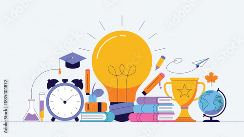 Bright idea symbolizing education and success with school supplies