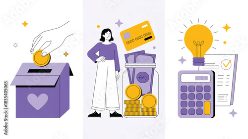 Concept of financial planning saving and investment with illustration