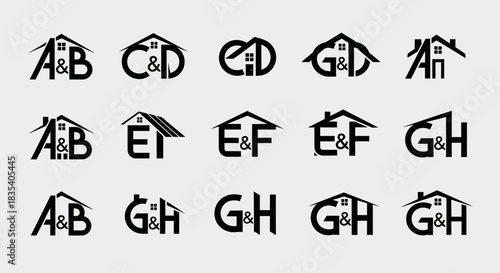 Elegant collection of letter and roof combinations for real estate logos design