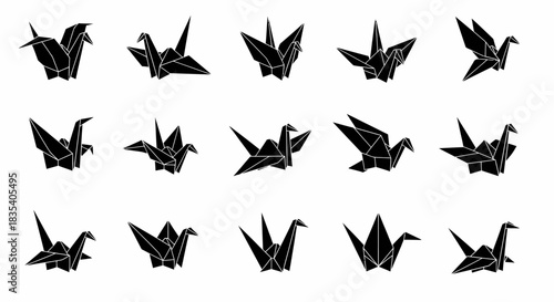 Elegant set of origami crane illustrations representing artistry and craftsmanship that enhances