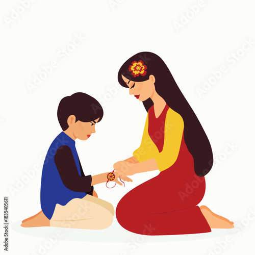 Sister Tying Rakhi Bracelet Brother Traditional Indian Festival Raksha Bandhan