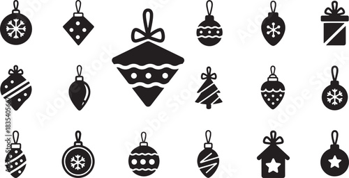 Christmas ornaments and baubles set against a white background.