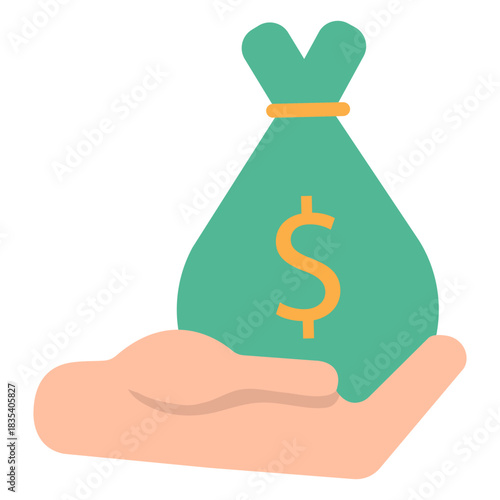 Hand holding bag of money flat