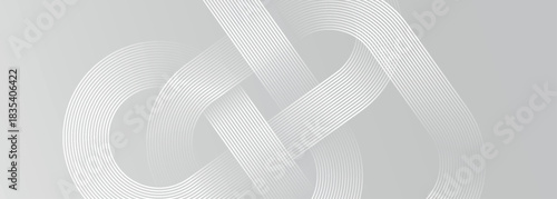 Gray abstract background with white glowing geometric line design. Modern glossy white rounded diagonal line pattern for brochures, banners, marketing and websites. EPS. 2