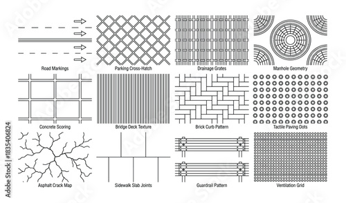 Detailed Architectural Site Plan Elements and Texture Sample Catalog. Vector.