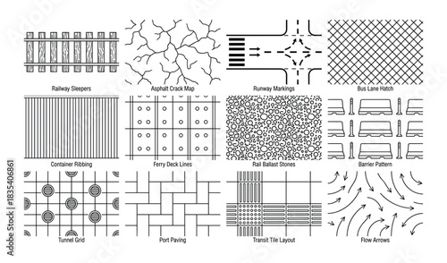 Geometric Road Pattern Designs: Railway, Asphalt, Runway, and Paver Texture