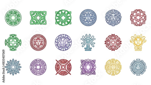 Diverse ancient inspired logo elements collection evoking history and symbolism across cultures