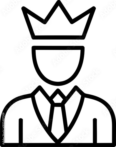 King icon simple line art vector illustration of a person wearing a crown isolated on transparent Background