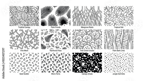 Botanical Canopy: Seamless, Vector Patterns of Tropical & Jungle Flora