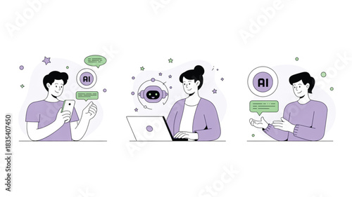 People interacting with technology and artificial intelligence concepts