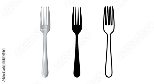 Minimalist illustration of three sets of fork silhouettes, Symbolizing organized simplicity in dining, flat vector design.