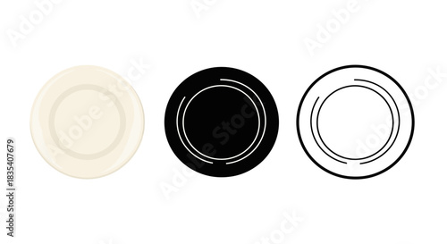 Minimalist illustration of three sets of plate silhouettes, Symbolizing minimal dining elegance, flat vector design.