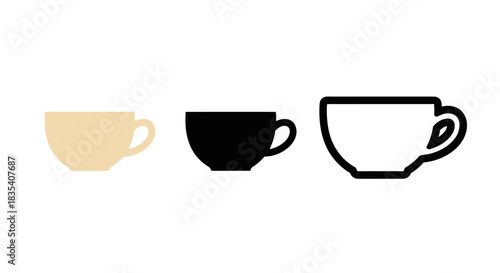 Minimalist illustration of three sets of cup silhouettes, Symbolizing minimal beverage simplicity, flat vector design.